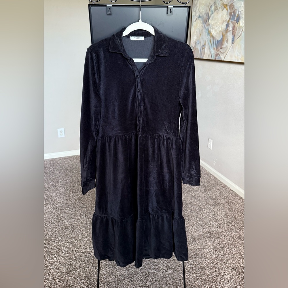 Pieces Black Corduroy Button-Up Dress